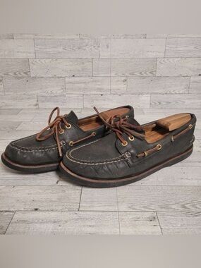 Men's Sperry Gold Cup Gray Leather Authentic 2 Eye Boat Shoes Size 8.5